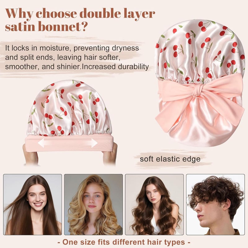 CHLINS Satin Bonnet Silk Bonnet for Sleeping Silk Sleep Cap Double Layer Hair Bonnet with Elastic Tie Band for Curly Hair Night Cap - Image 3